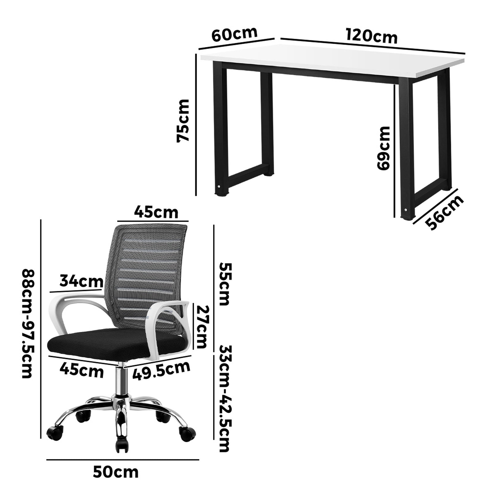 Oikiture Home Office Desk and Chair Set BK&WH Gaming Desk Mesh Office Chair - Sunyee