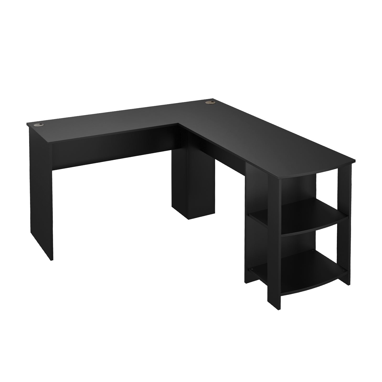 Oikiture L-shape Computer Desk Home Office Writing Desk w/ Storage Shelves Black - Sunyee