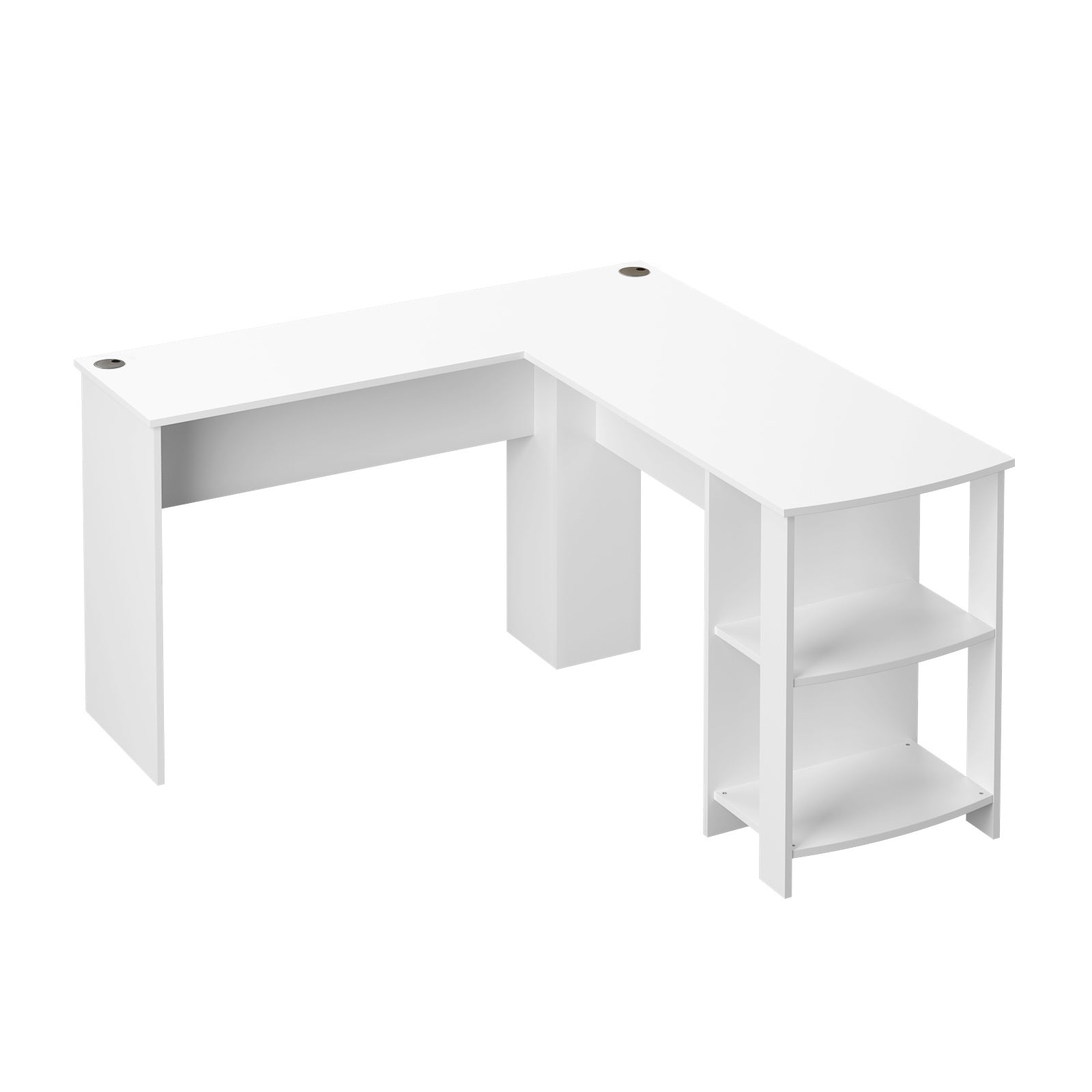 Oikiture L-shape Computer Desk Home Office Writing Desk w/ Storage Shelves White - Sunyee