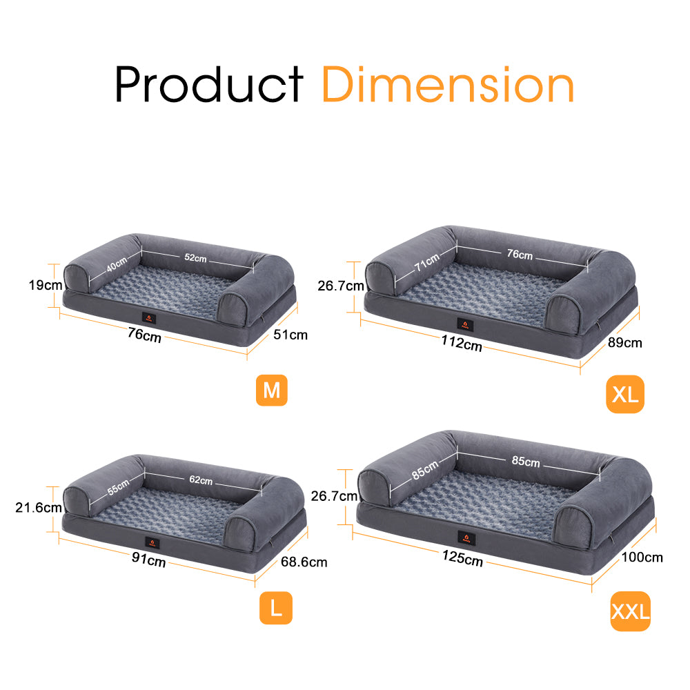 Petzly Dog Bed Memory Foam Calming Bed Orthopedic Pet Sofa Washable M/L/XL/XXL - Sunyee