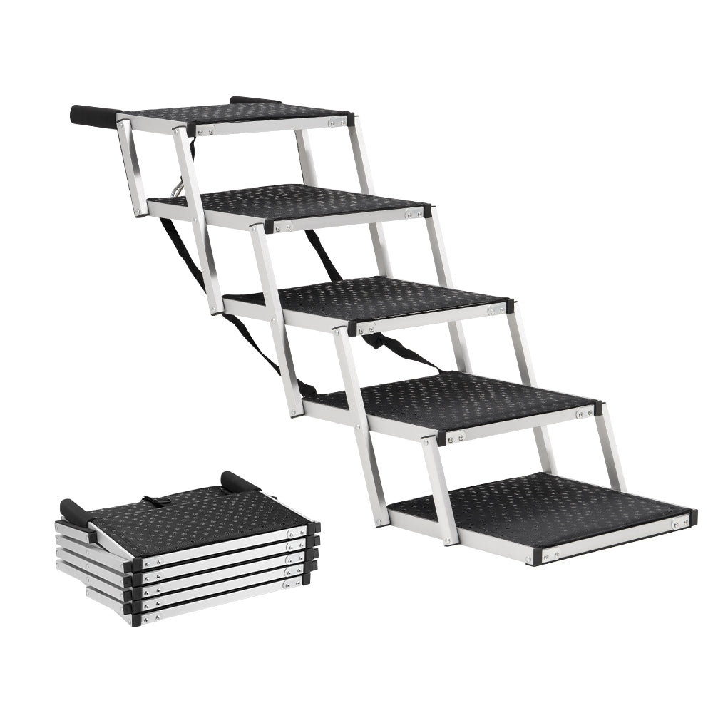 Petzly Foldable Dog Ramps 5 Steps Adjustable Height Dog Stair Portable Aluminium - Sunyee