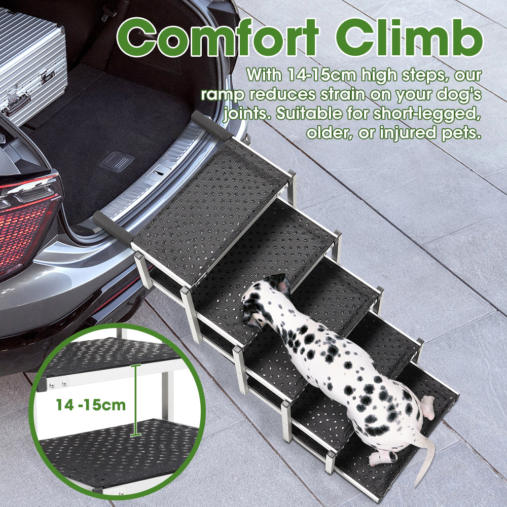Petzly Foldable Dog Ramps 5 Steps Adjustable Height Dog Stair Portable Aluminium - Sunyee