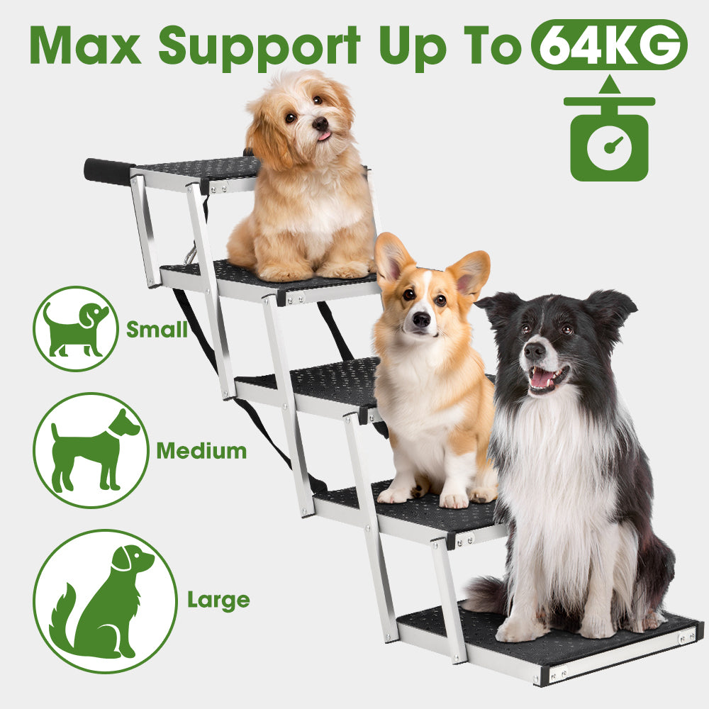 Petzly Foldable Dog Ramps 5 Steps Adjustable Height Dog Stair Portable Aluminium - Sunyee