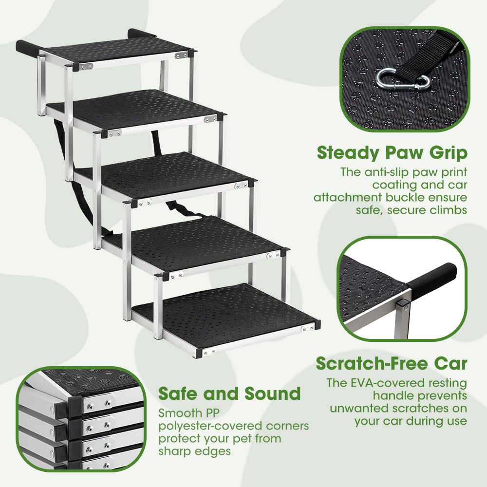 Petzly Foldable Dog Ramps 5 Steps Adjustable Height Dog Stair Portable Aluminium - Sunyee