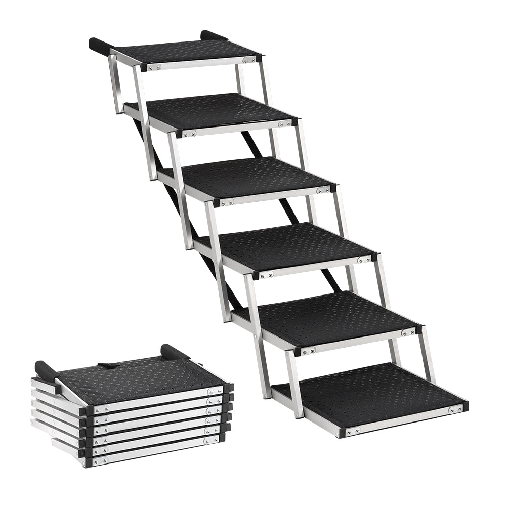 Petzly Foldable Dog Ramps 6 Steps Adjustable Height Dog Stair Portable Aluminium - Sunyee