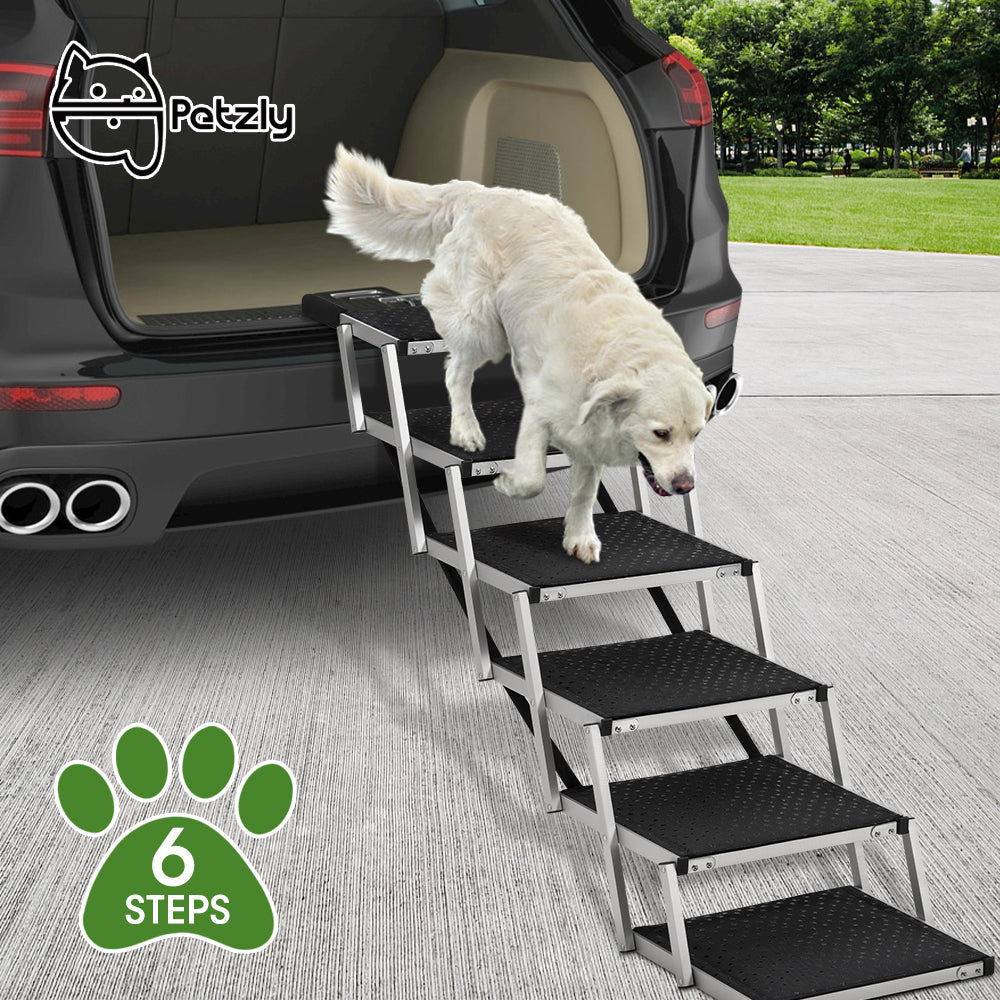 Petzly Foldable Dog Ramps 6 Steps Adjustable Height Dog Stair Portable Aluminium - Sunyee