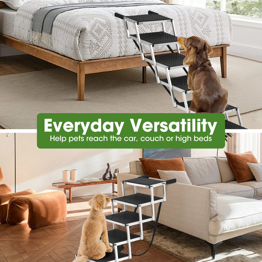 Petzly Foldable Dog Ramps 6 Steps Adjustable Height Dog Stair Portable Aluminium - Sunyee