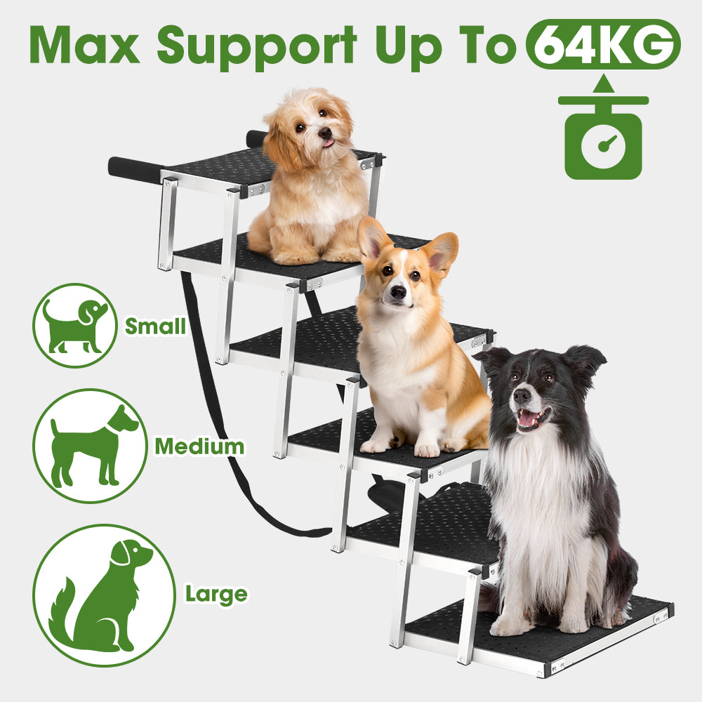 Petzly Foldable Dog Ramps 6 Steps Adjustable Height Dog Stair Portable Aluminium - Sunyee