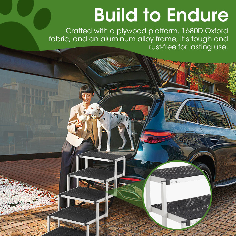 Petzly Foldable Dog Ramps 6 Steps Adjustable Height Dog Stair Portable Aluminium - Sunyee