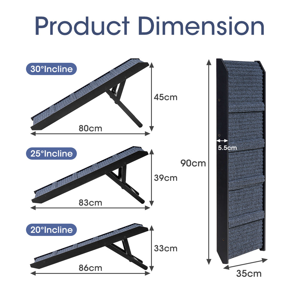 Petzly Foldable Dog Ramps Adjustable Height Pet Ramp Folding Portable Black - Sunyee