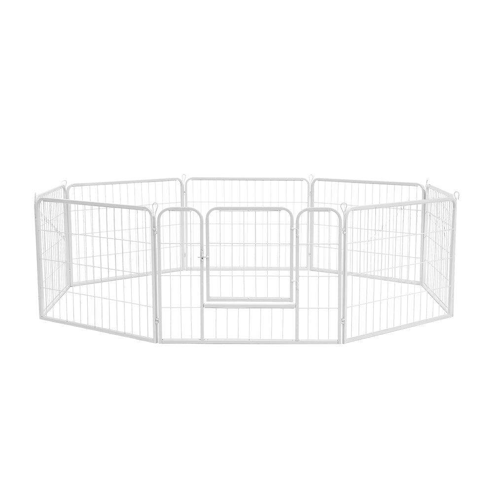 Petzly Dog Playpen Puppy Exercise Cage Pet Cage Enclosure 8 Panel 80x60CM White - Sunyee