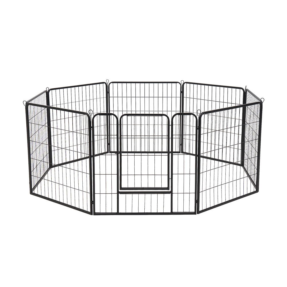 Petzly Dog Playpen Puppy Exercise Cage Pet Cage Enclosure 8 Panel 80x80CM Black - Sunyee