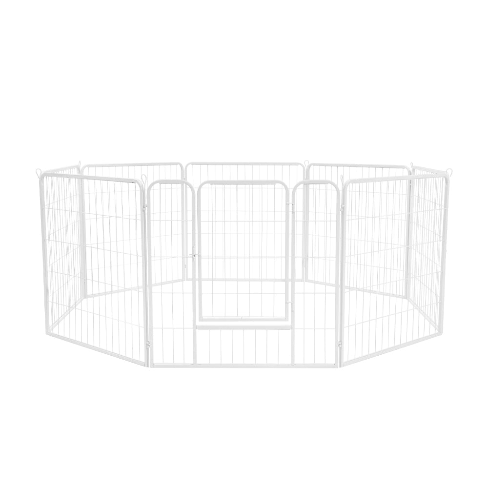 Petzly Dog Playpen Puppy Exercise Cage Pet Cage Enclosure 8 Panel 80x80CM White - Sunyee