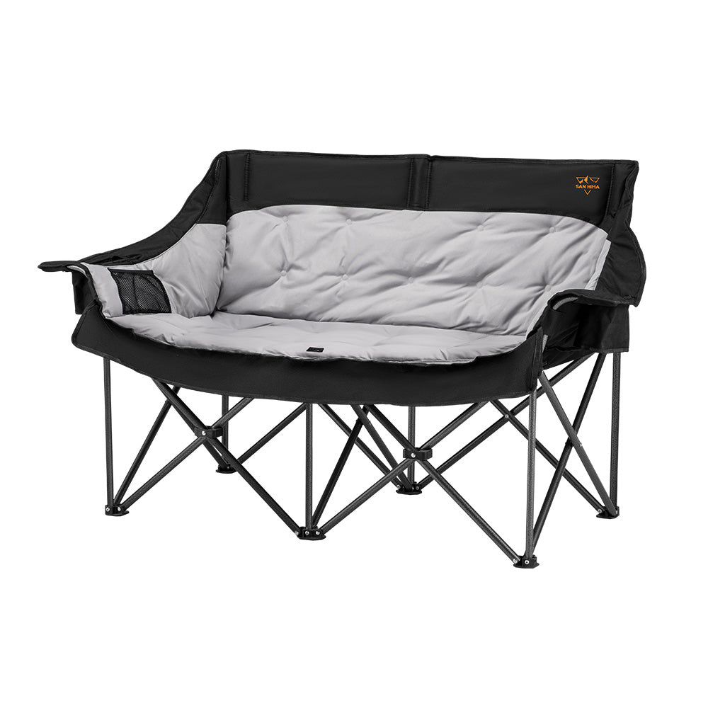 San Hima Folding Double Camping Chair Padded Outdoor Moon Chair Portable Black - Sunyee