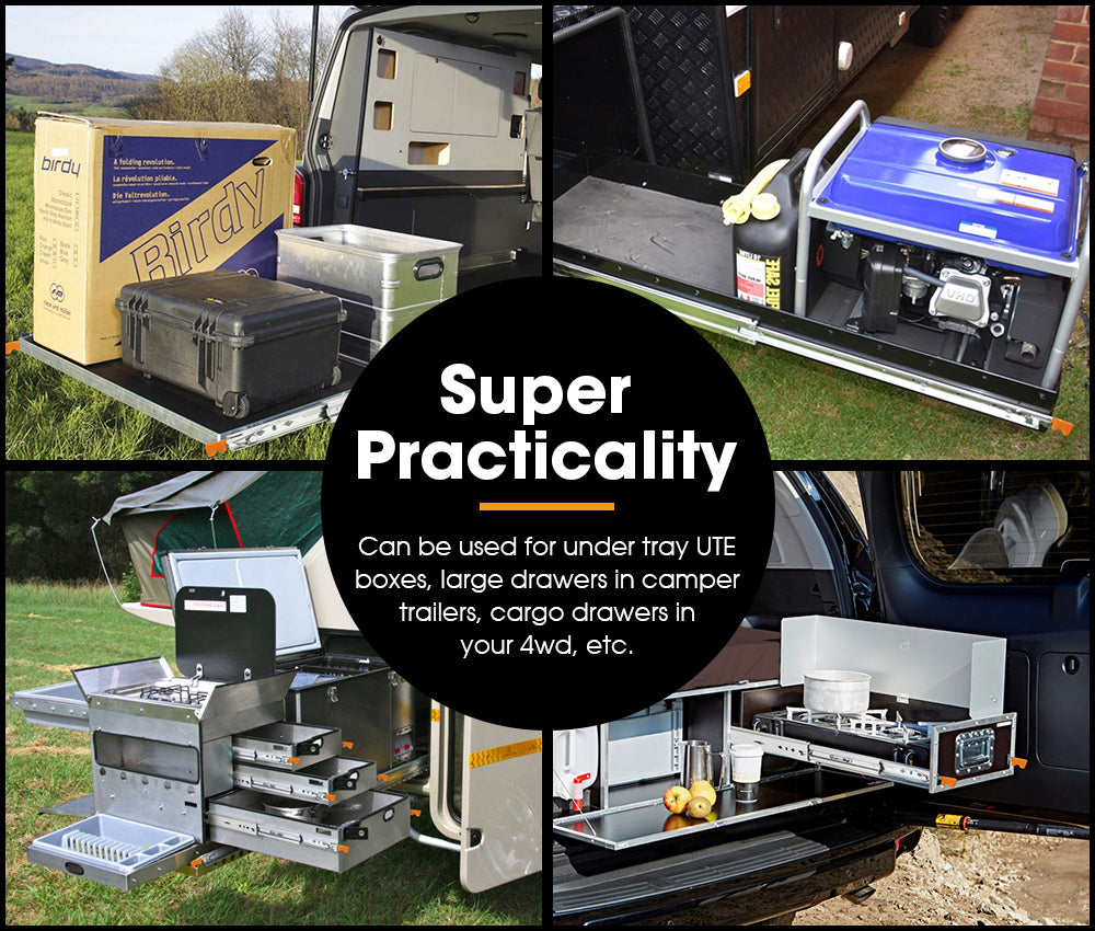 San Hima 2x 125kg Locking Drawer Slides / Runners 850mm 4wd Trailer Fridge Draw - Sunyee