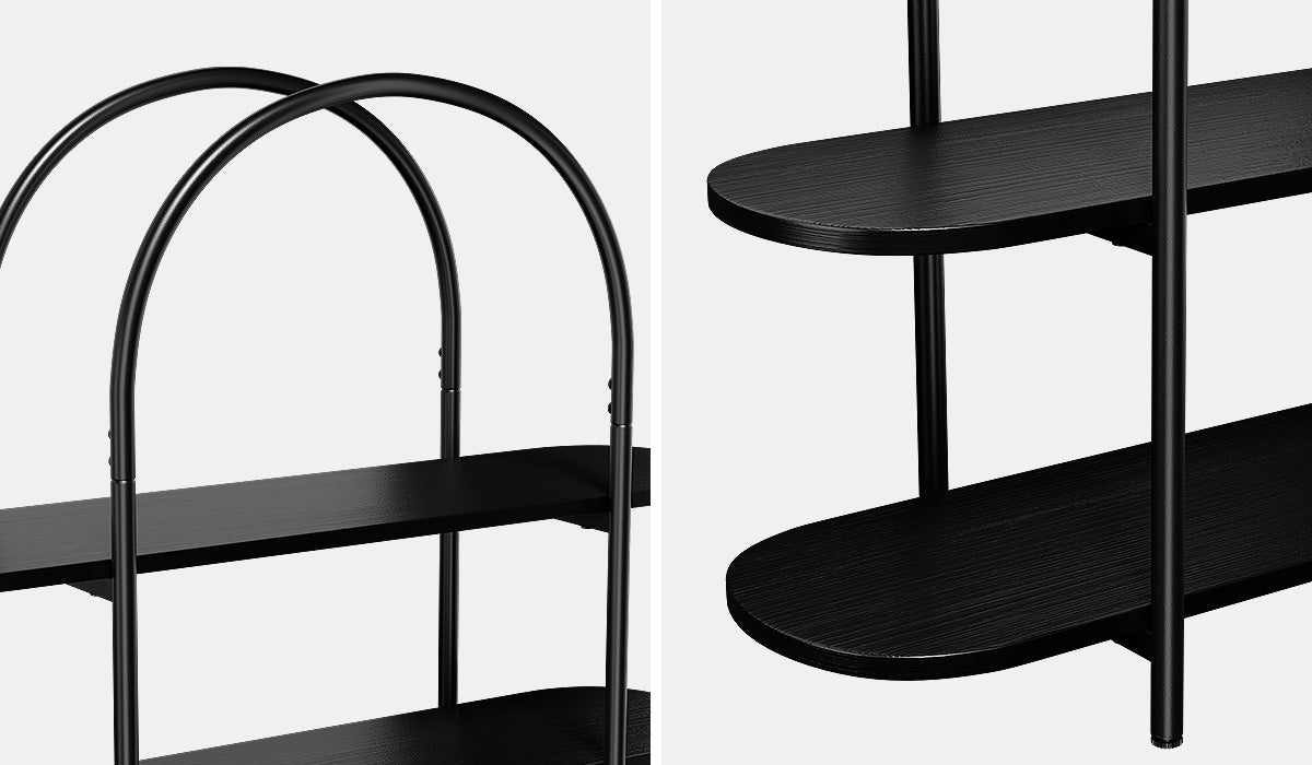 Oikiture Bookshelf 4 Tier Arched Display Shelf Home Industrial Black - Sunyee