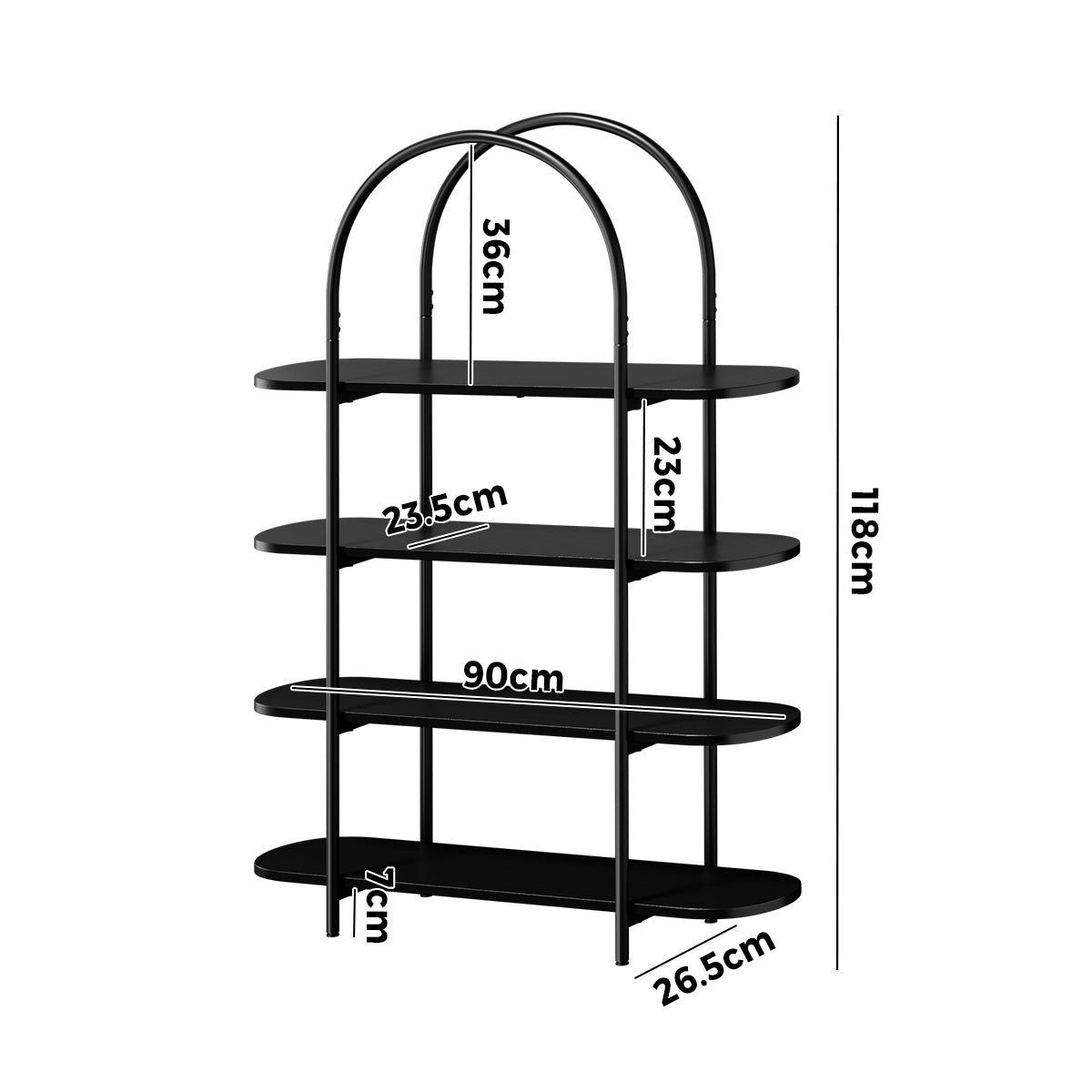 Oikiture Bookshelf 4 Tier Arched Display Shelf Home Industrial Black - Sunyee