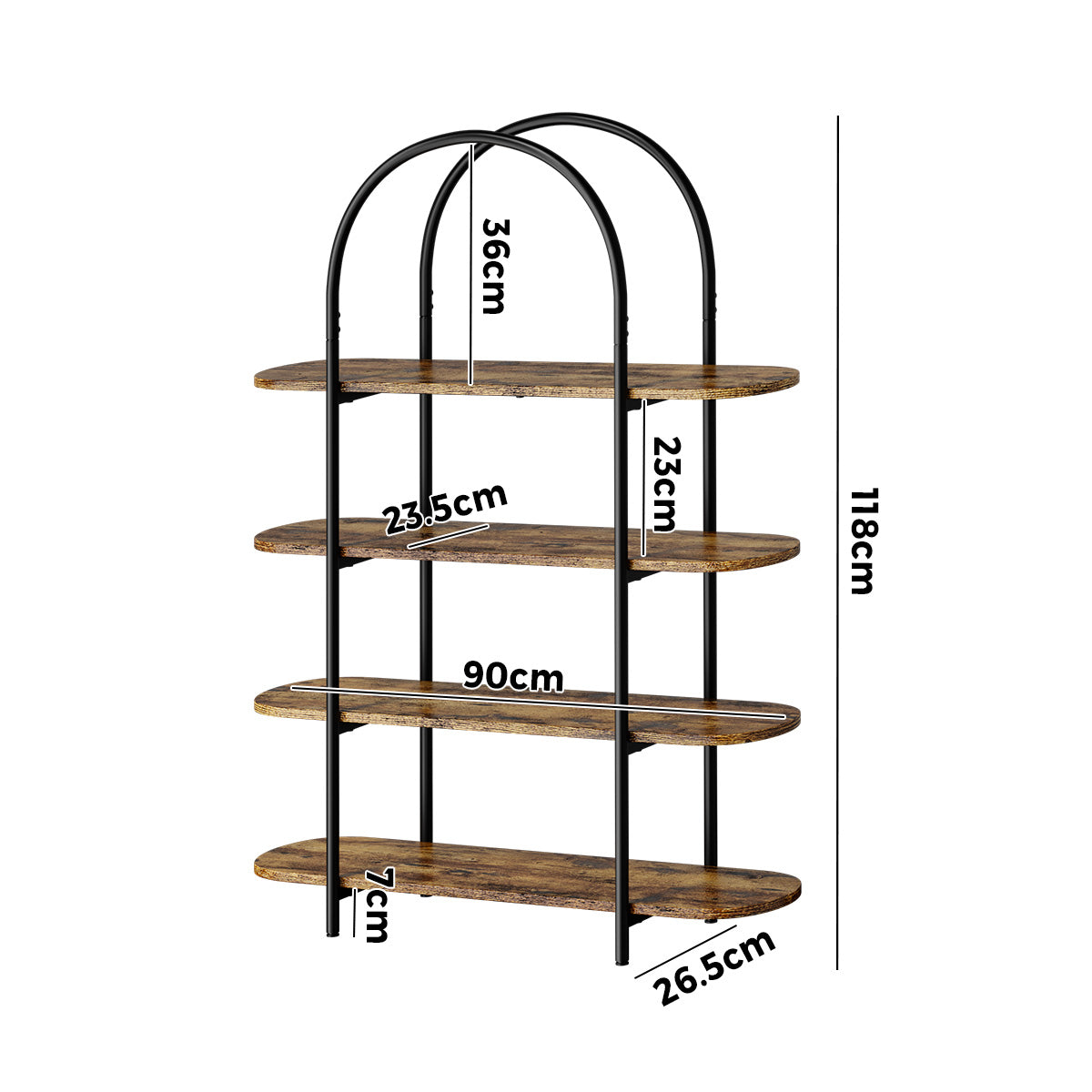 Oikiture Bookshelf 4 Tier Arched Display Shelf Home Industrial - Sunyee