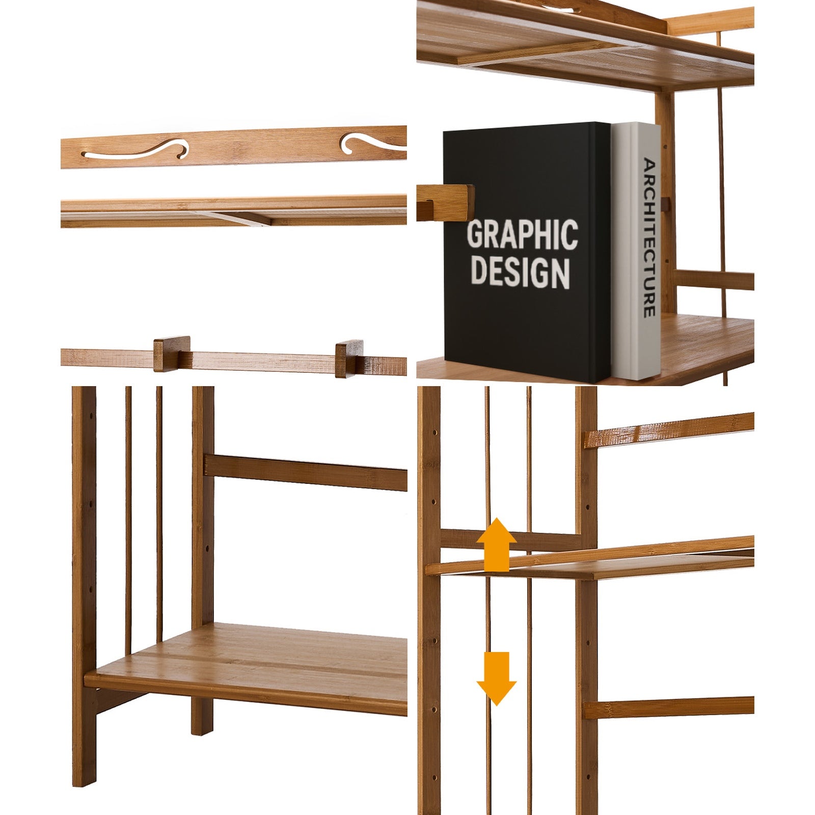 Oikiture 6-tier Bamboo Bookshelf Bookcase Adjustable Display Shelf Storage Rack - Sunyee