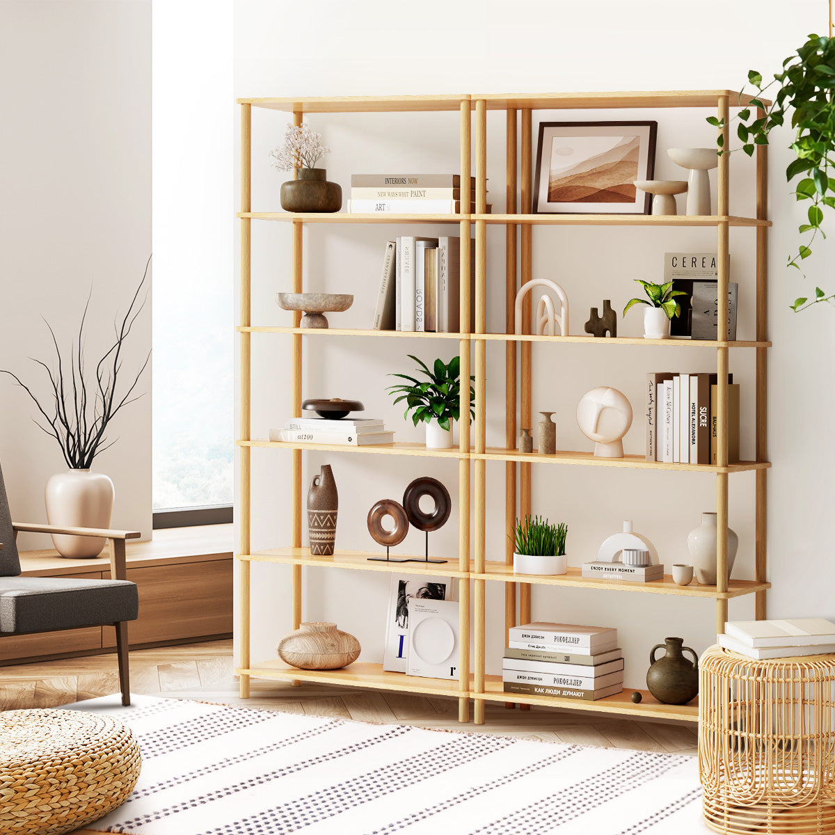 Oikiture Bookshelf 5 Tier Display Shelf Storage Shelves Stand Rack Natural - Sunyee