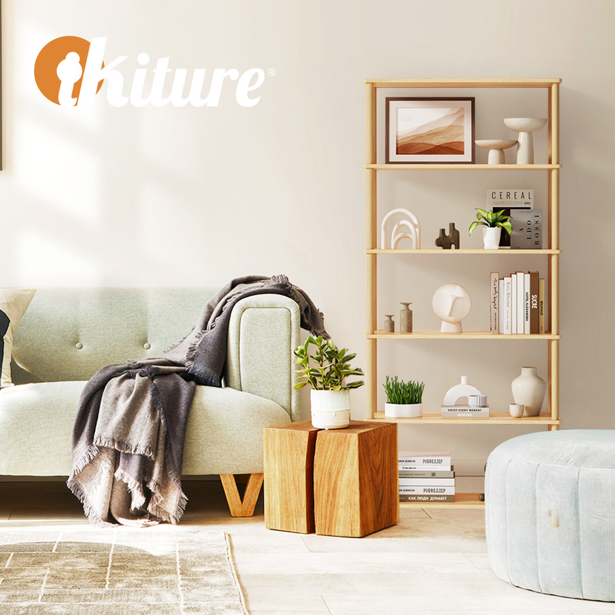 Oikiture Bookshelf 5 Tier Display Shelf Storage Shelves Stand Rack Natural - Sunyee