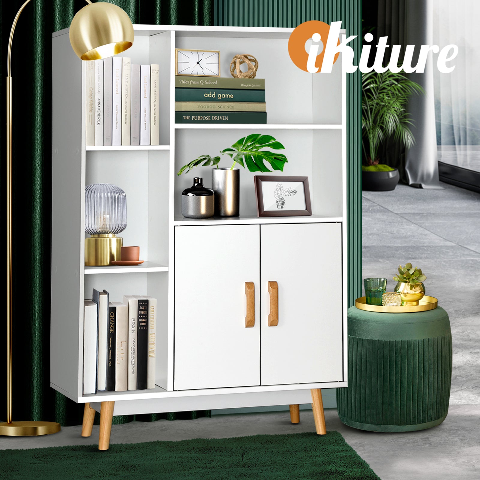 Oikiture Display Shelf Bookshelf Storage Door Cabinet Stand Organiser Unit Rack - Sunyee