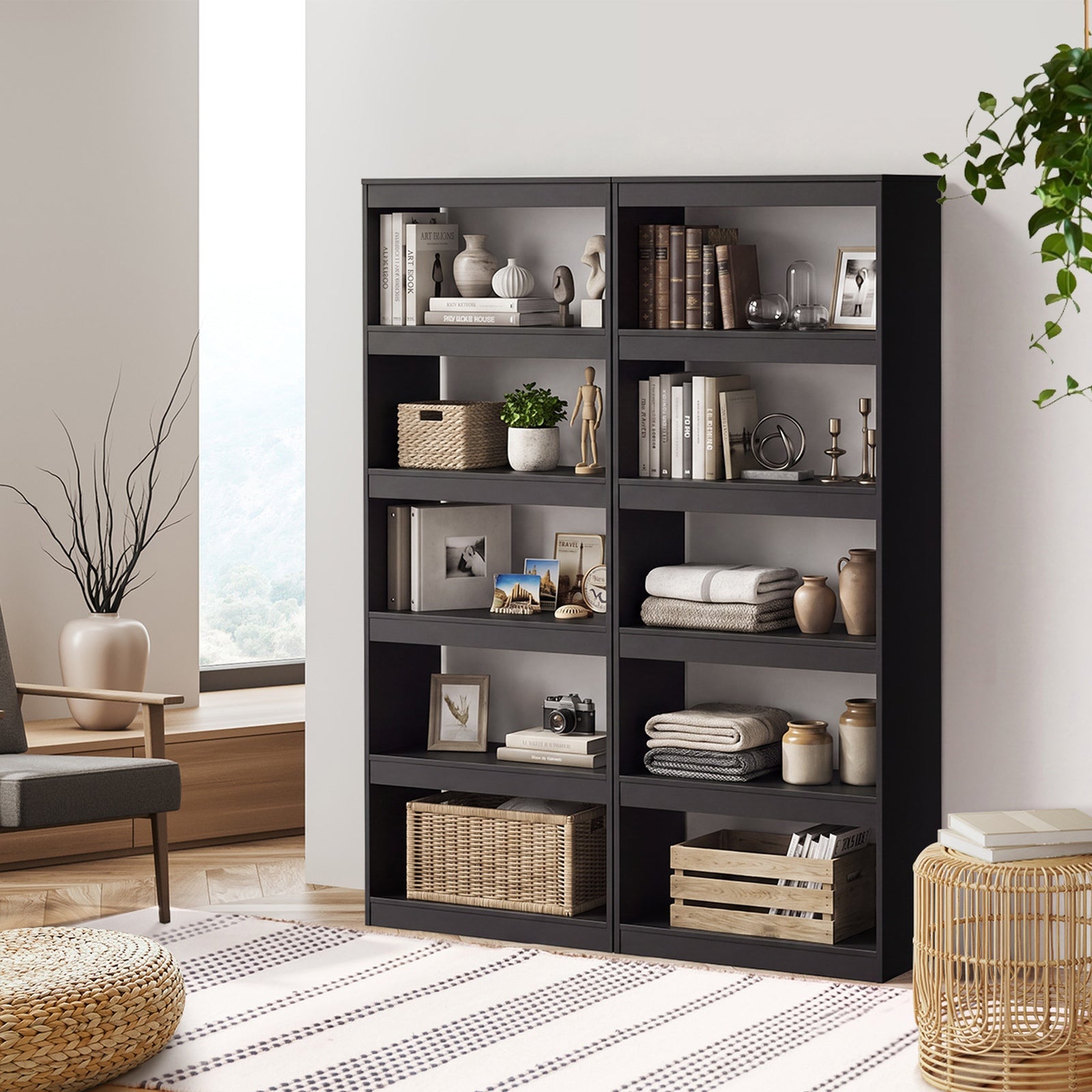 Oikiture 5 Tier Bookshelf Bookcase Display Shelf Open Storage Cabinet Black