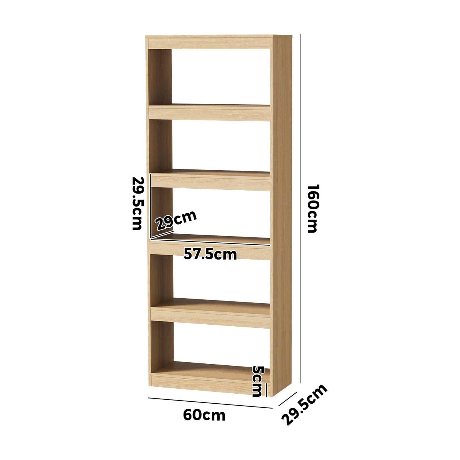 Oikiture 5 Tier Bookshelf Bookcase Display Shelf Open Storage Cabinet Natural