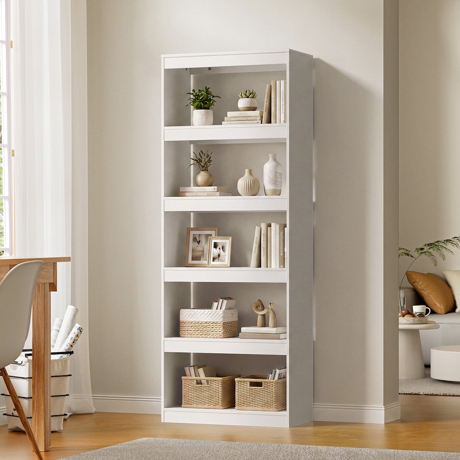 Oikiture 5 Tier Bookshelf Bookcase Display Shelf Open Storage Cabinet White