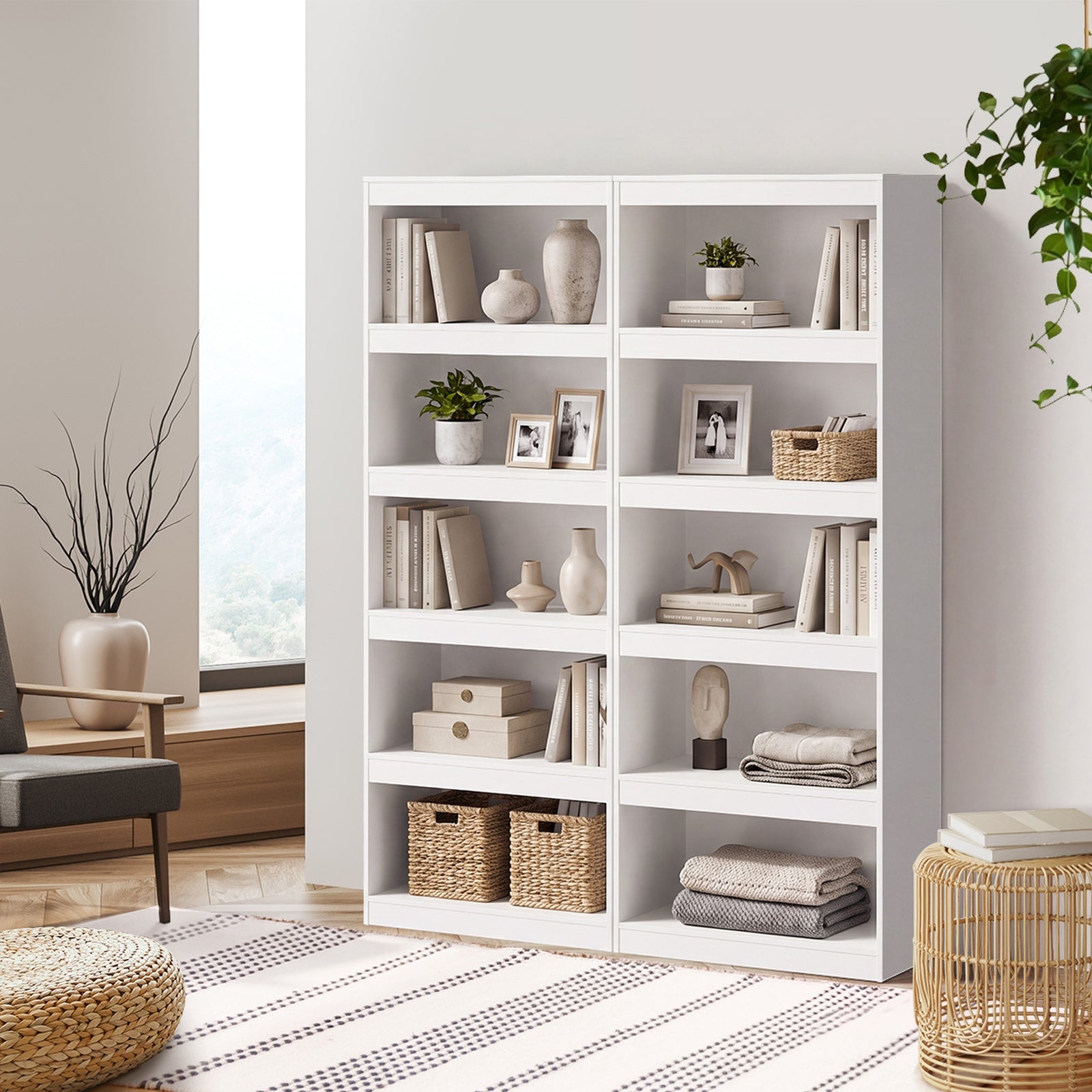 Oikiture 5 Tier Bookshelf Bookcase Display Shelf Open Storage Cabinet White
