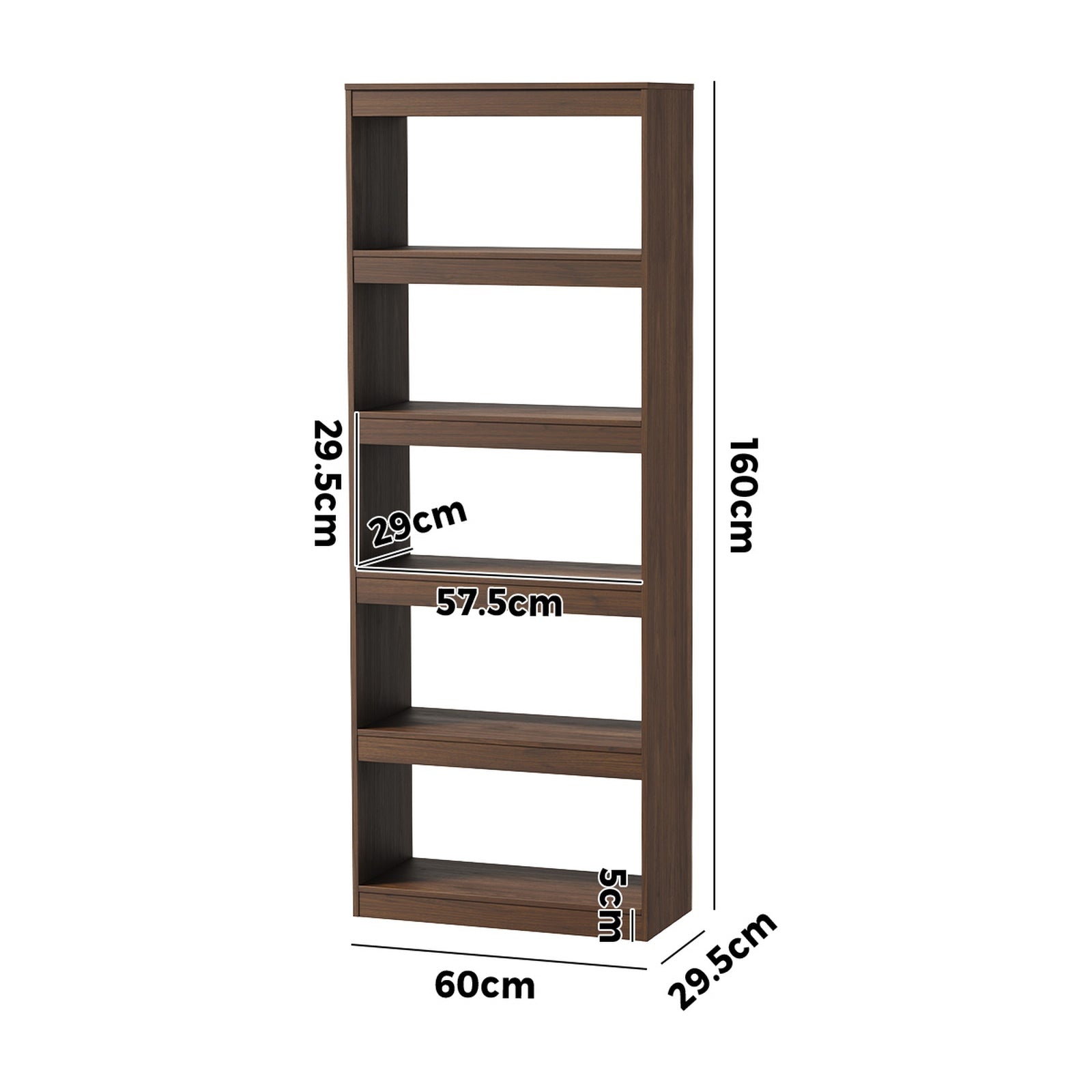 Oikiture 5 Tier Bookshelf Bookcase Display Shelf Open Storage Cabinet Walnut