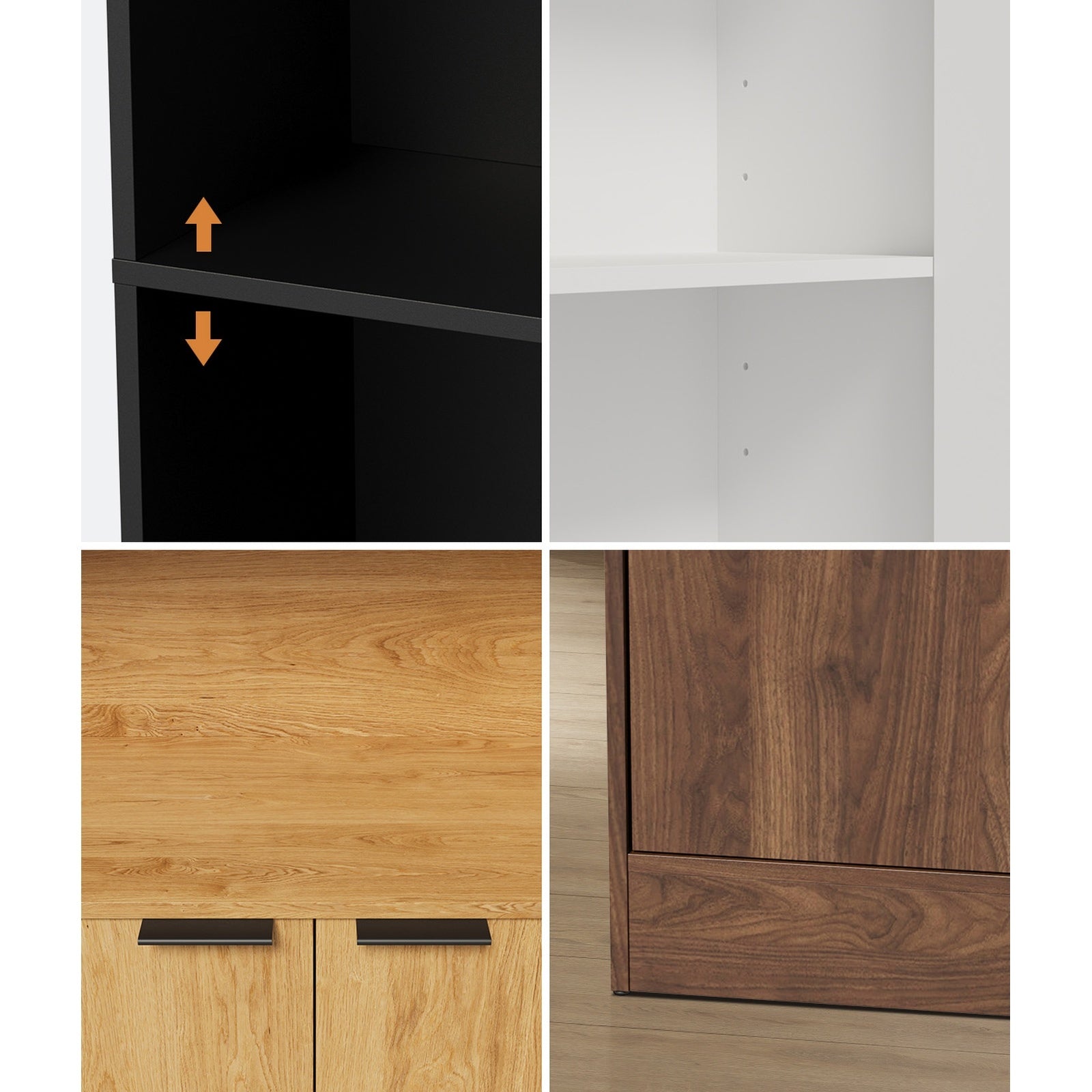 Oikiture Tall Bookcase 5 Tier Display Shelf 2 Door Adjustable Storage Cabinet