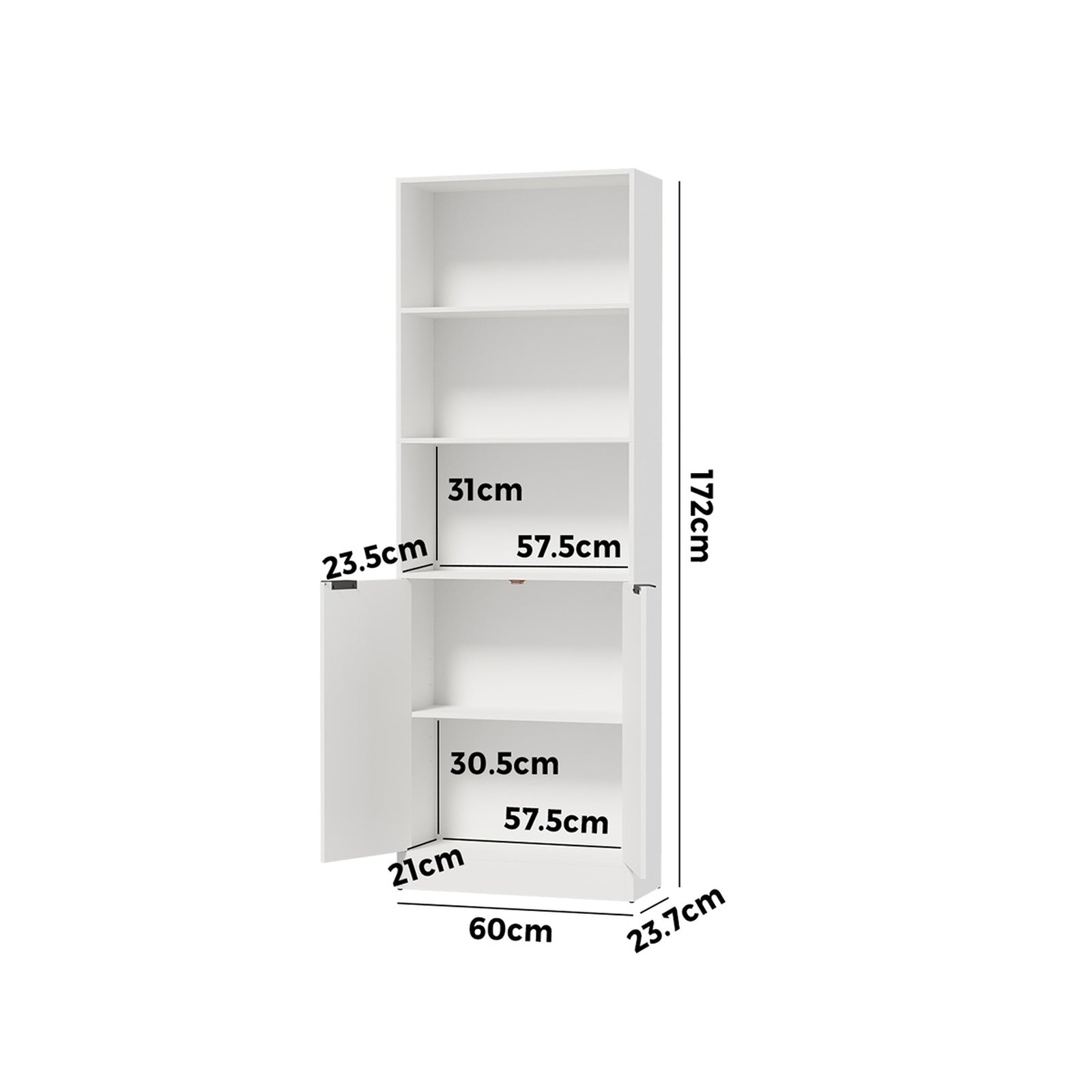 Oikiture Tall Bookcase 5 Tier Display Shelf 2 Door Adjustable Storage Cabinet