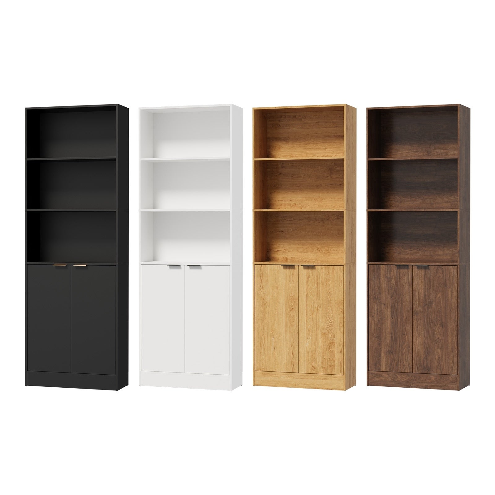 Oikiture Tall Bookcase 5 Tier Display Shelf 2 Door Adjustable Storage Cabinet