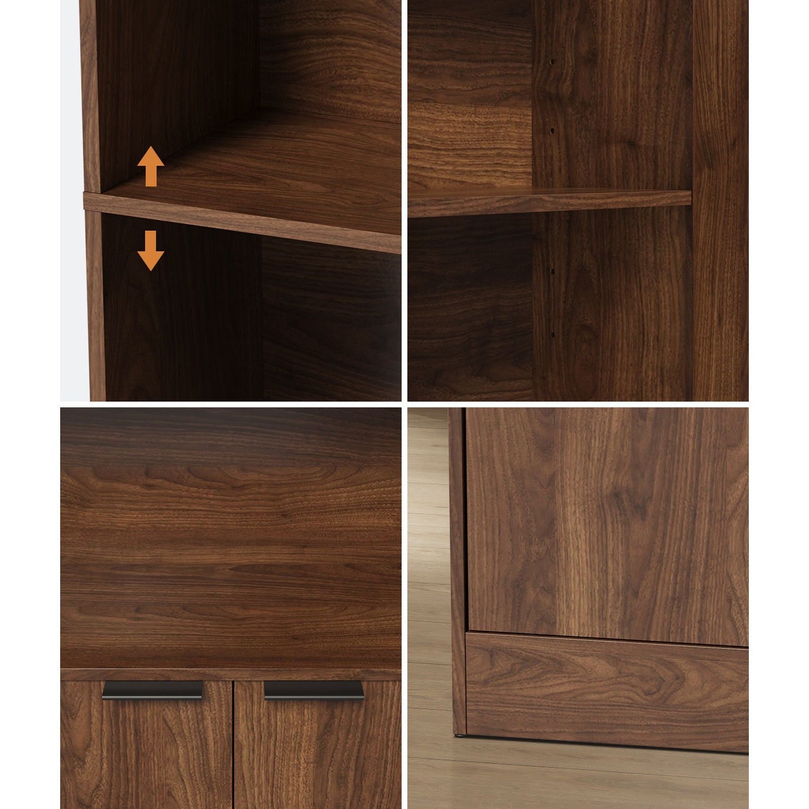 Oikiture Tall Bookcase Display Shelf 2 Door Adjustable Storage Cabinet Walnut