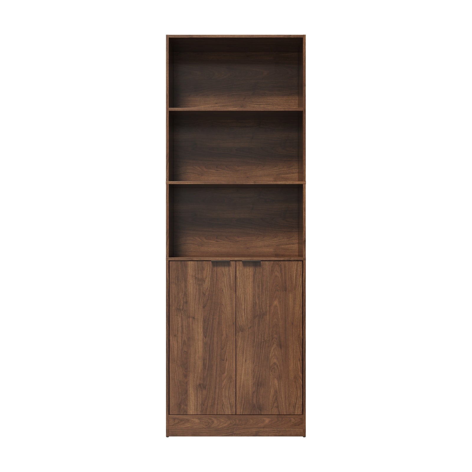 Oikiture Tall Bookcase Display Shelf 2 Door Adjustable Storage Cabinet Walnut