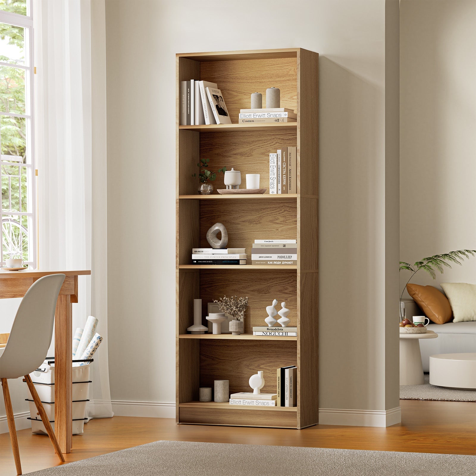 Oikiture Bookshelf Bookcase Display shelves 5-Tier Storage Stand Rack Natural - Sunyee