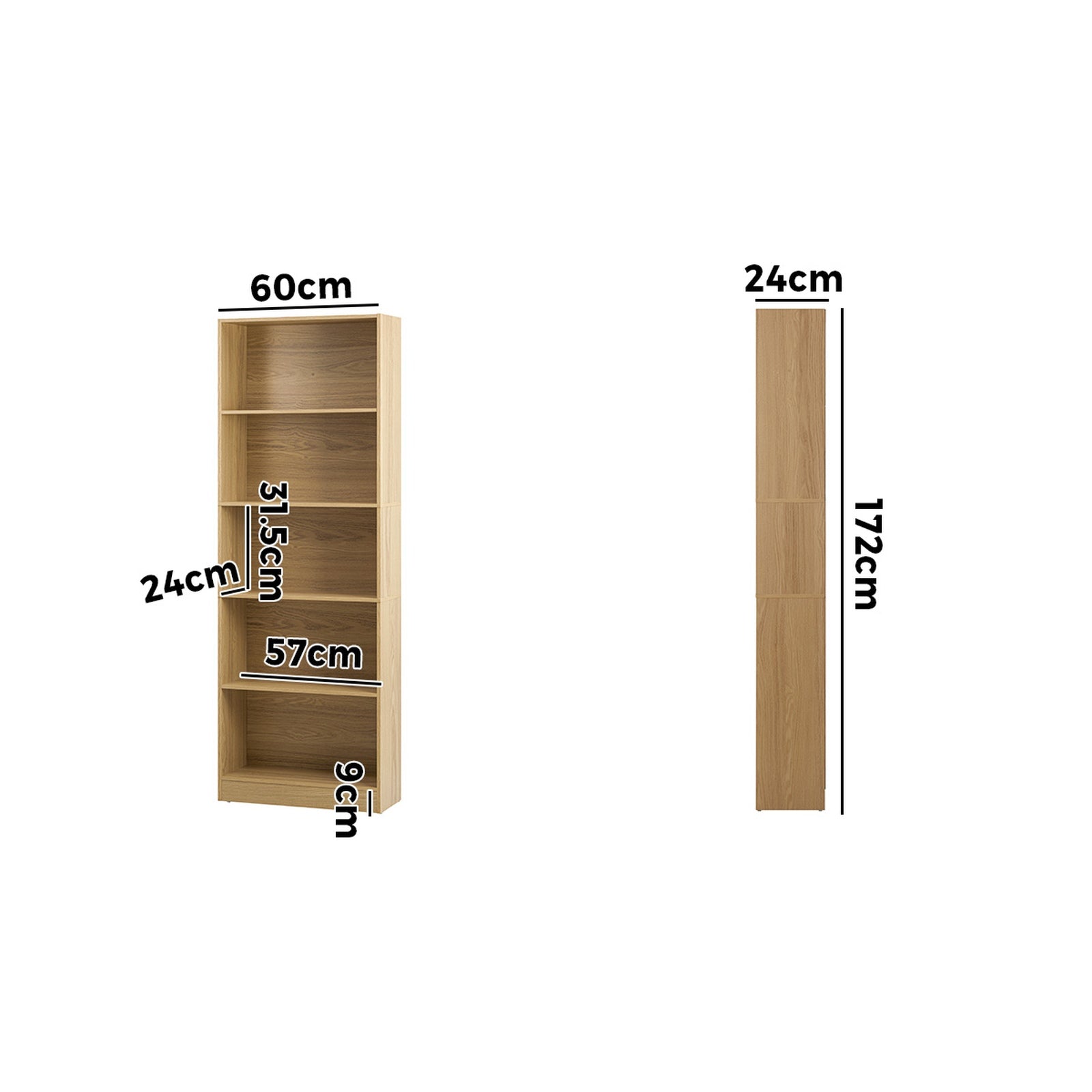 Oikiture Bookshelf Bookcase Display shelves 5-Tier Storage Stand Rack Natural - Sunyee