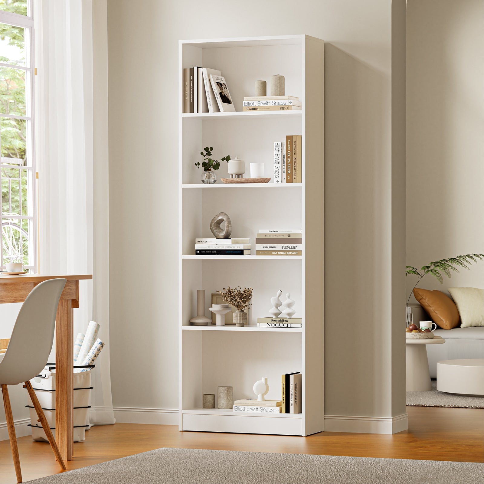 Oikiture Bookshelf Bookcase Display shelves 5-Tier Storage Stand Rack White - Sunyee