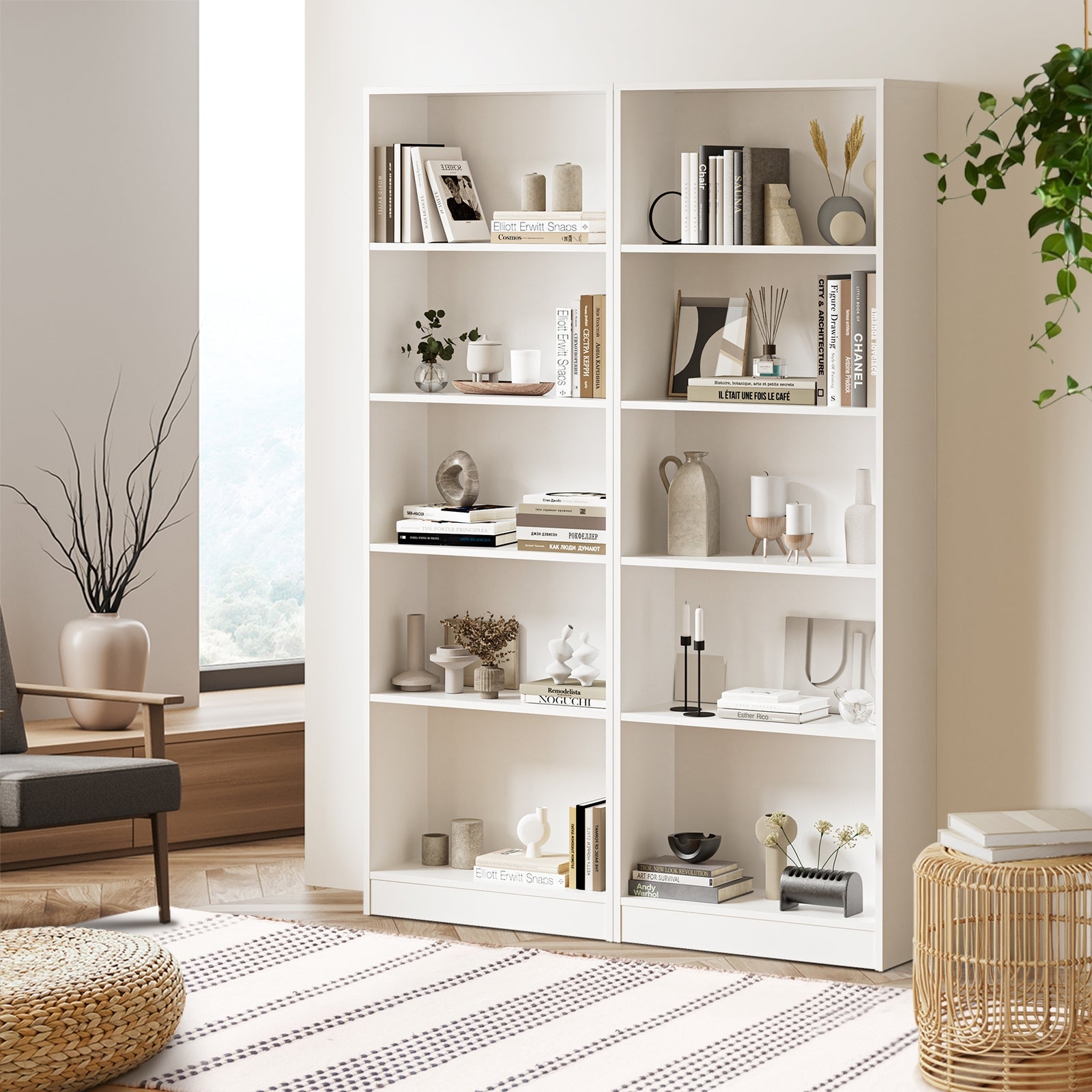 Oikiture Bookshelf Bookcase Display shelves 5-Tier Storage Stand Rack White - Sunyee