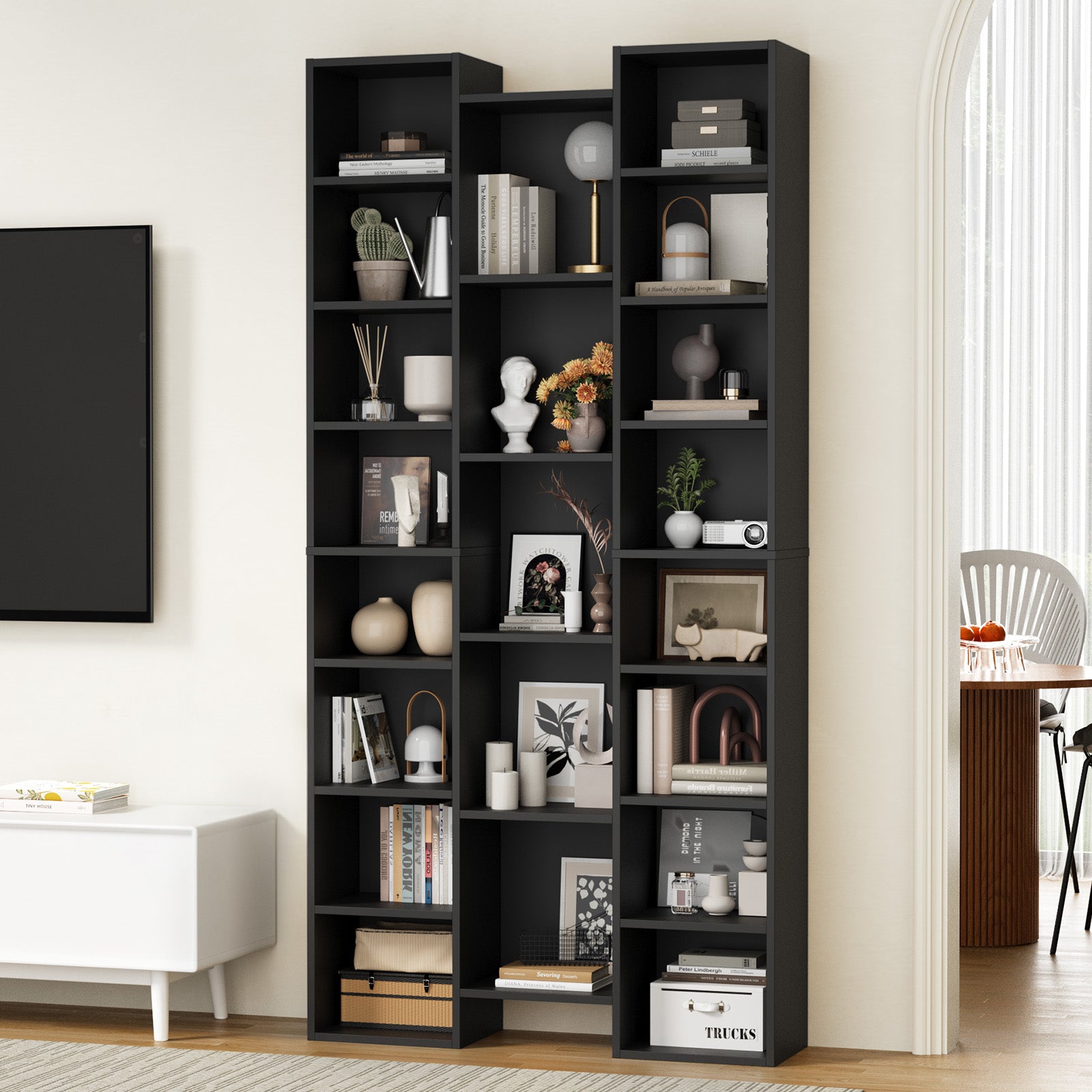 Oikiture Bookshelf Display Shelf CD DVD Storage Media Rack Stand Bookcase Black - Sunyee