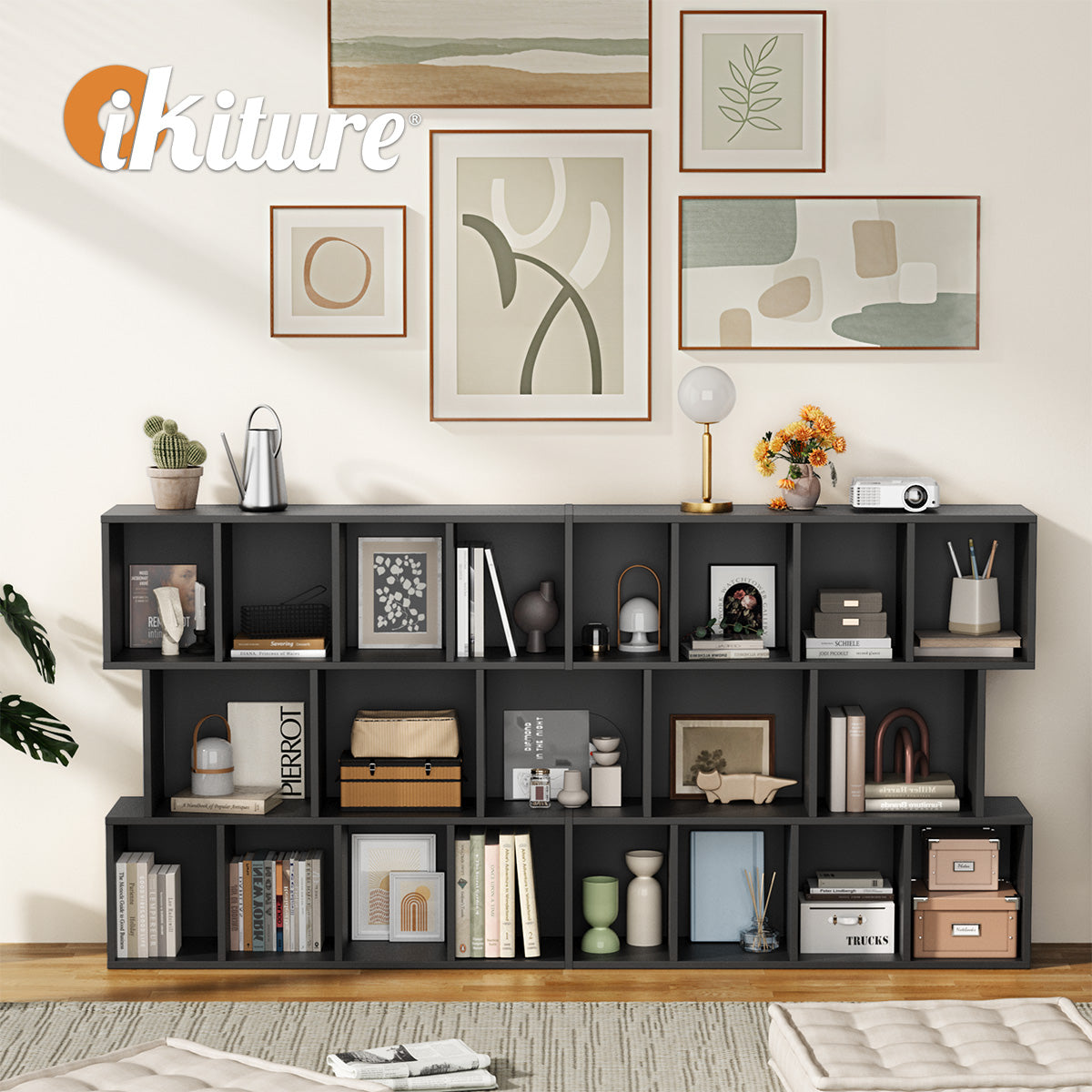 Oikiture Bookshelf Display Shelf CD DVD Storage Media Rack Stand Bookcase Black - Sunyee