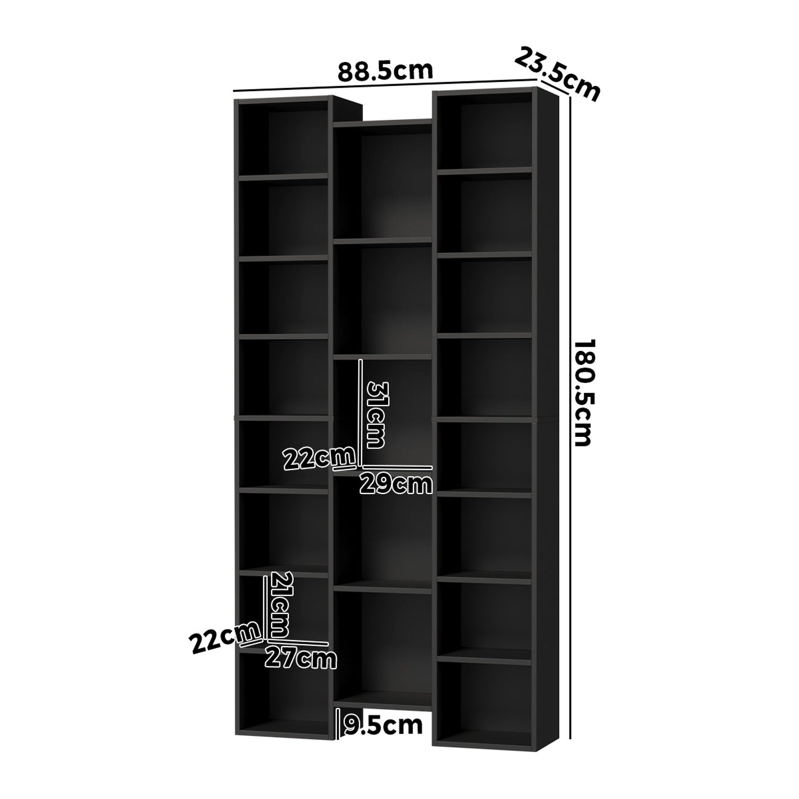 Oikiture Bookshelf Display Shelf CD DVD Storage Media Rack Stand Bookcase Black - Sunyee