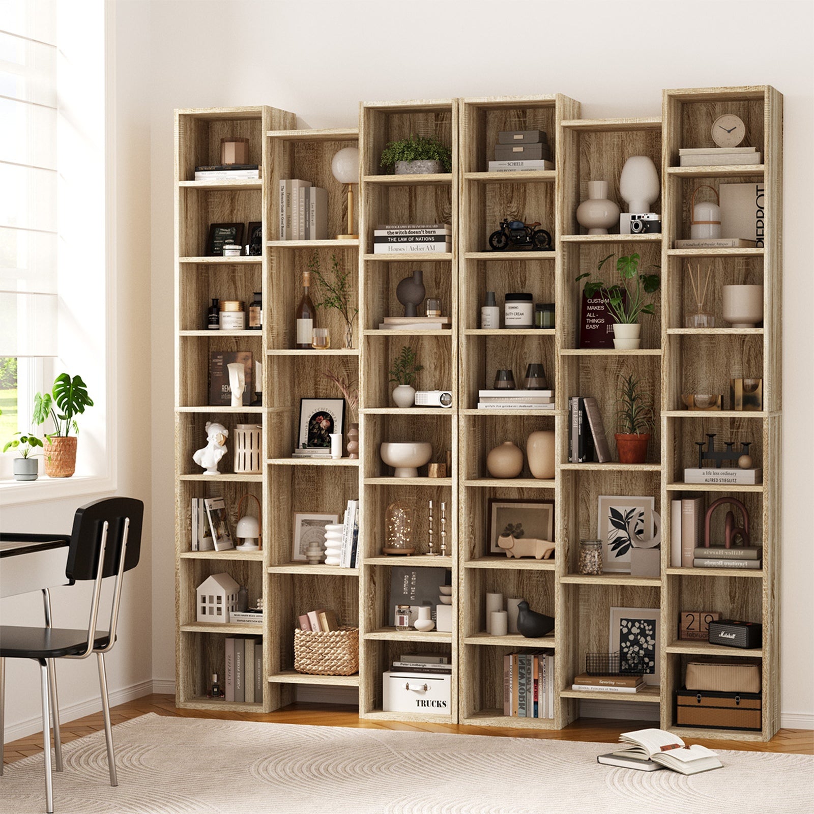 Oikiture Bookshelf Display Shelf CD DVD Storage Media Rack Bookcase Natural - Sunyee