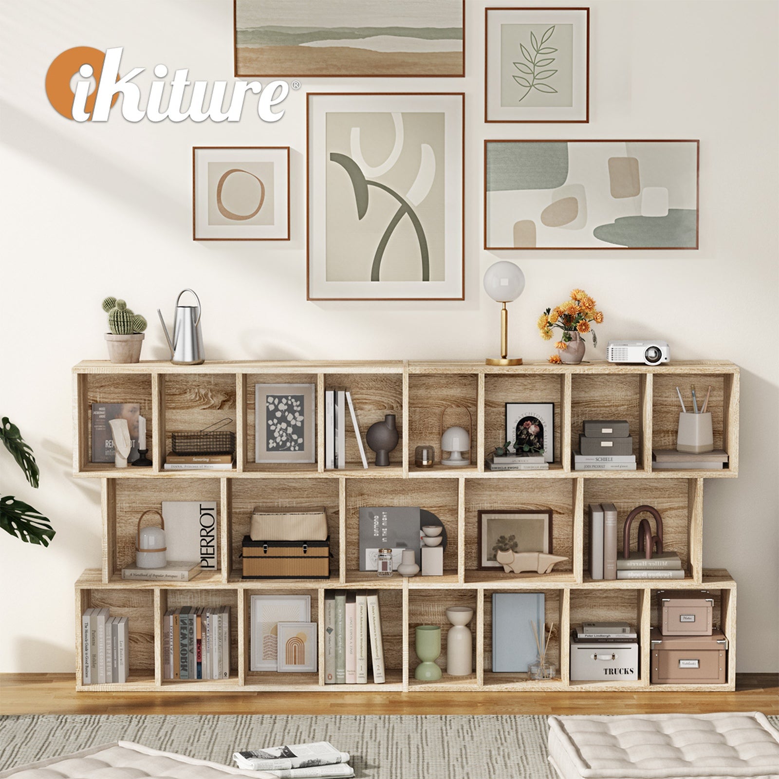 Oikiture Bookshelf Display Shelf CD DVD Storage Media Rack Bookcase Natural - Sunyee