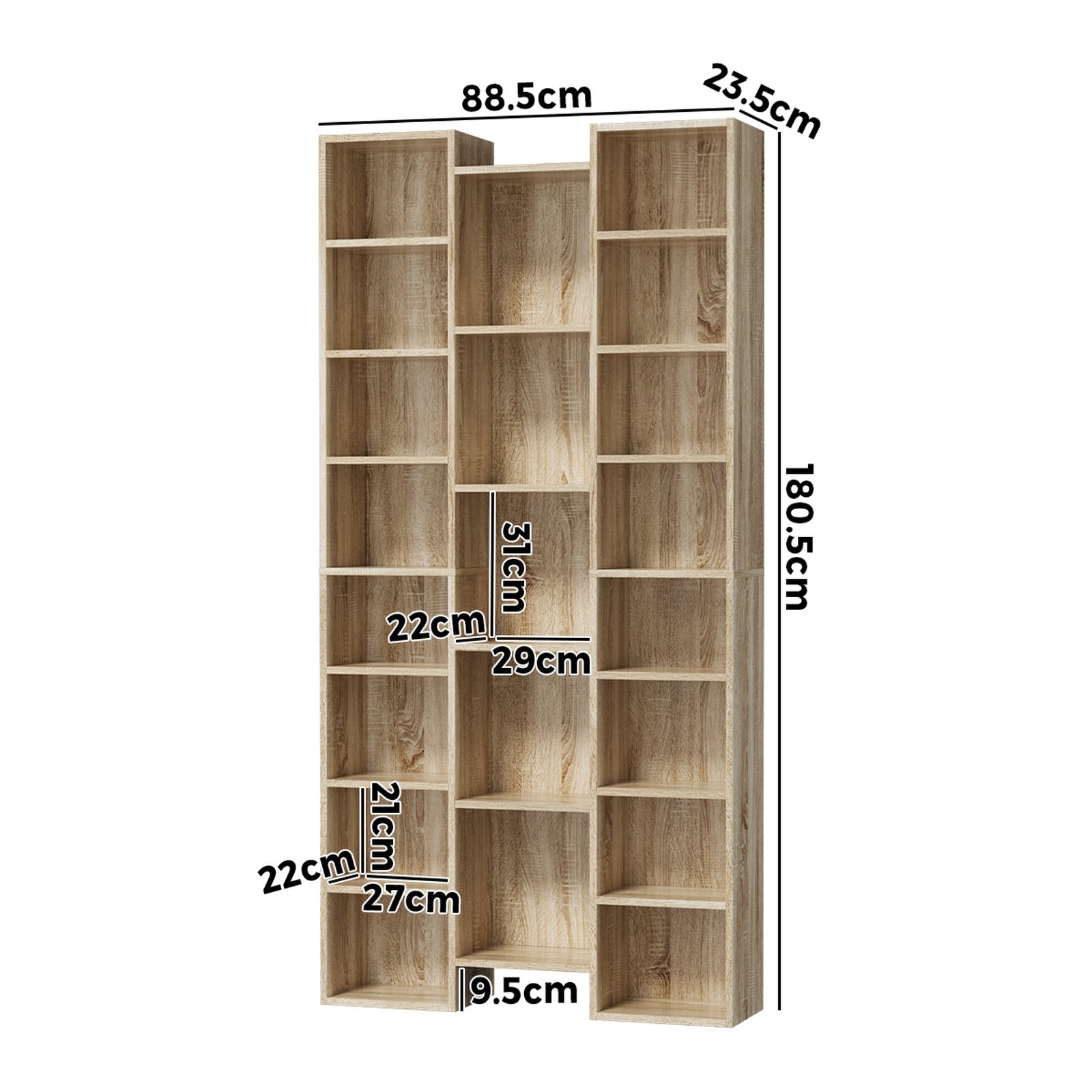 Oikiture Bookshelf Display Shelf CD DVD Storage Media Rack Bookcase Natural - Sunyee