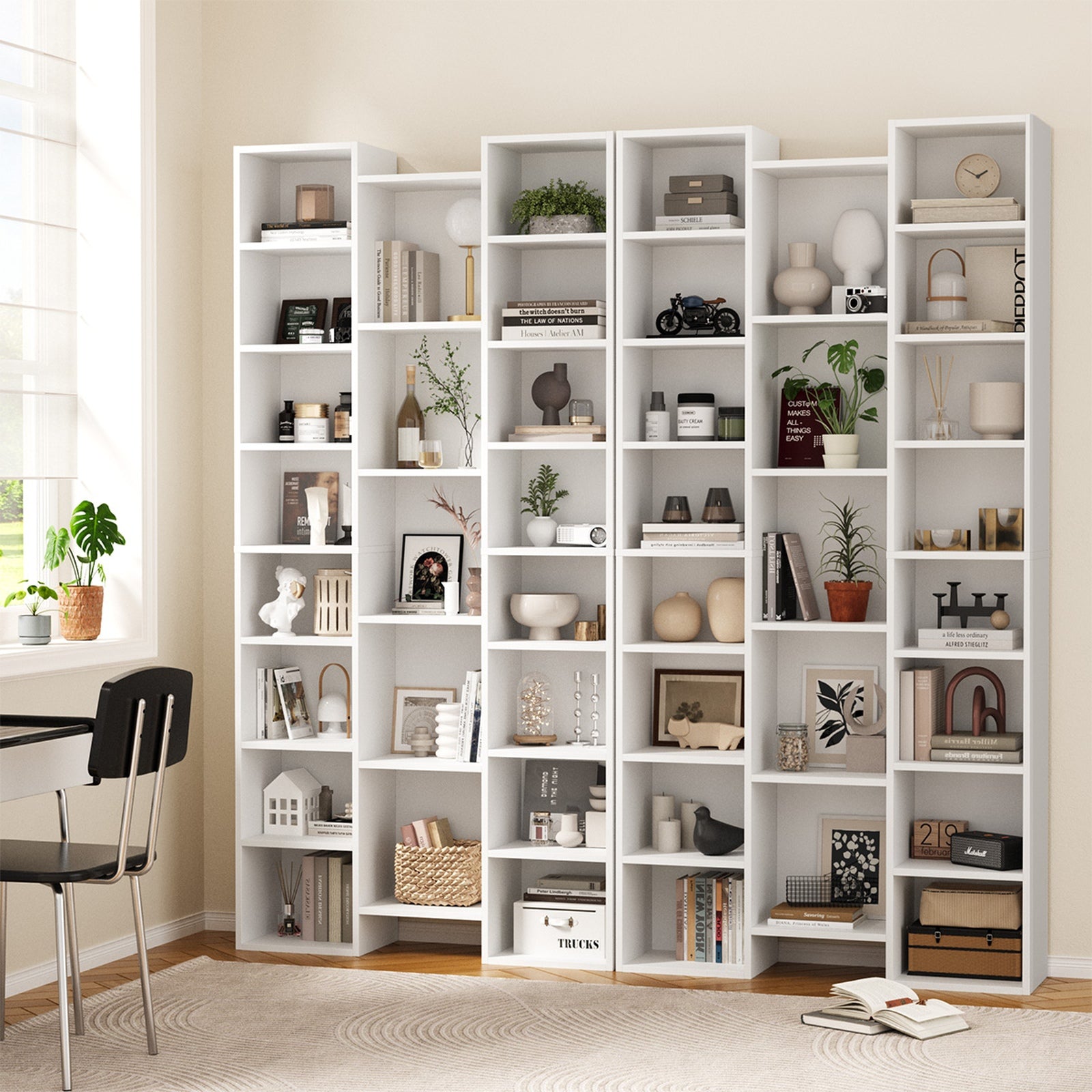 Oikiture Bookshelf Display Shelf CD DVD Storage Media Rack Stand Bookcase White - Sunyee