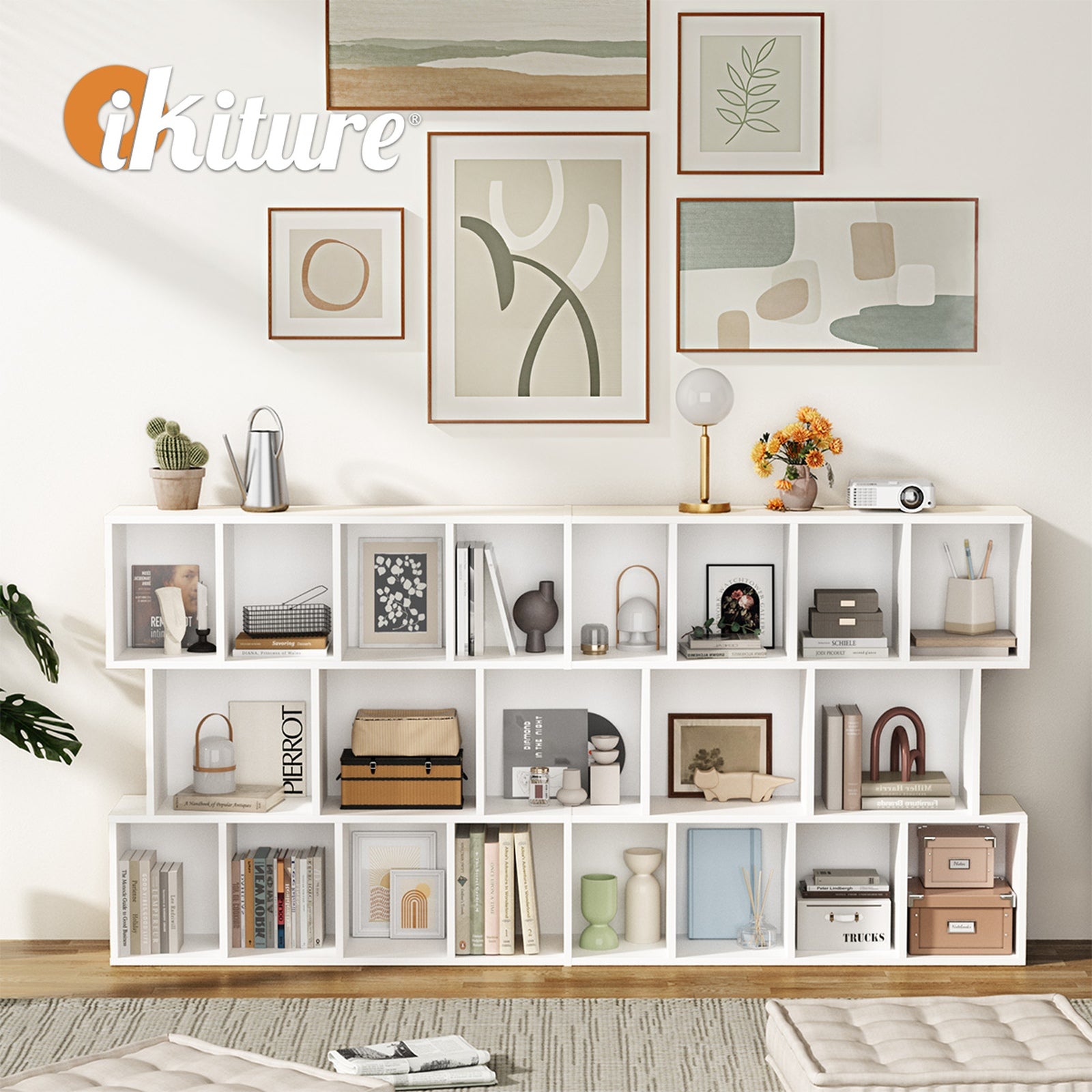 Oikiture Bookshelf Display Shelf CD DVD Storage Media Rack Stand Bookcase White - Sunyee