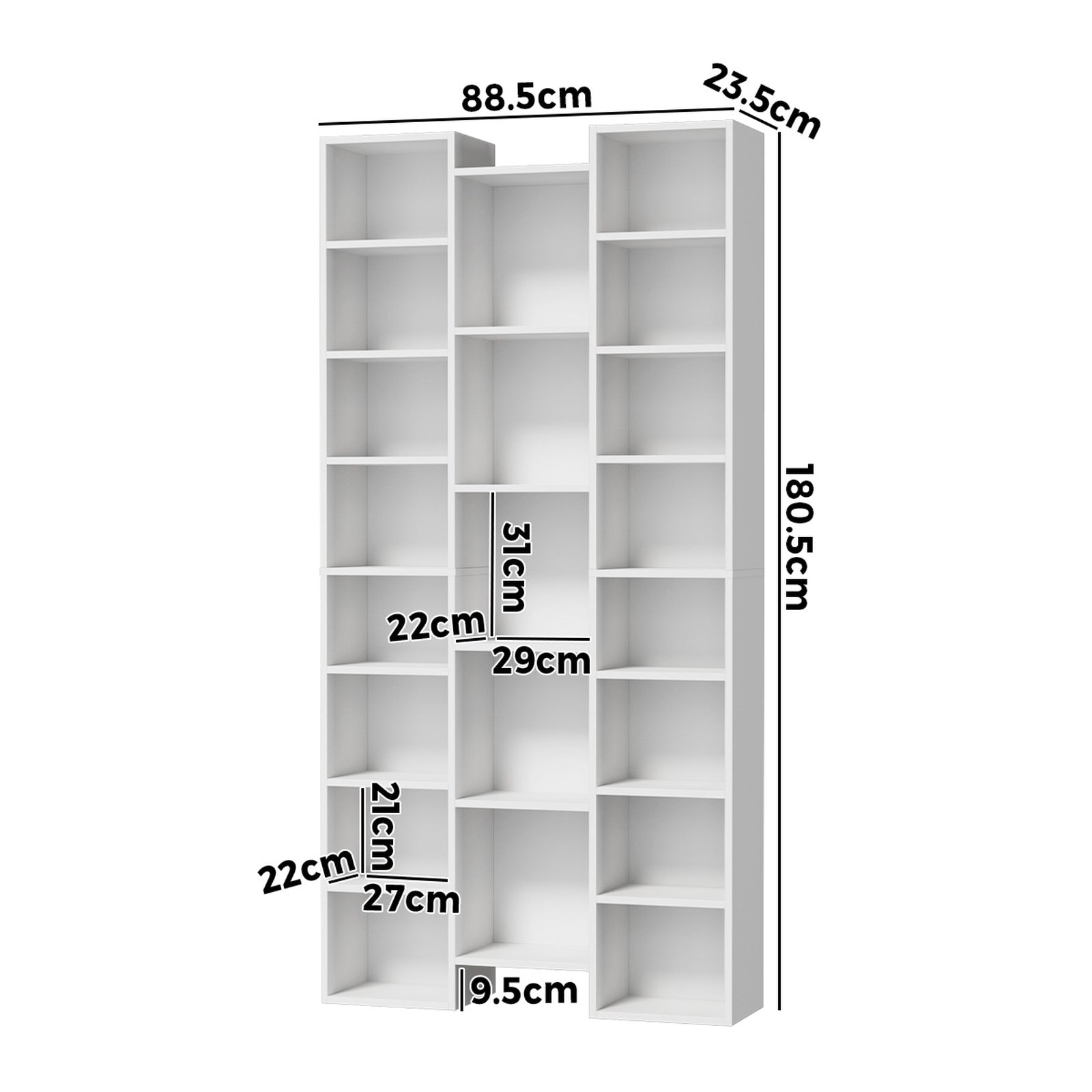 Oikiture Bookshelf Display Shelf CD DVD Storage Media Rack Stand Bookcase White - Sunyee