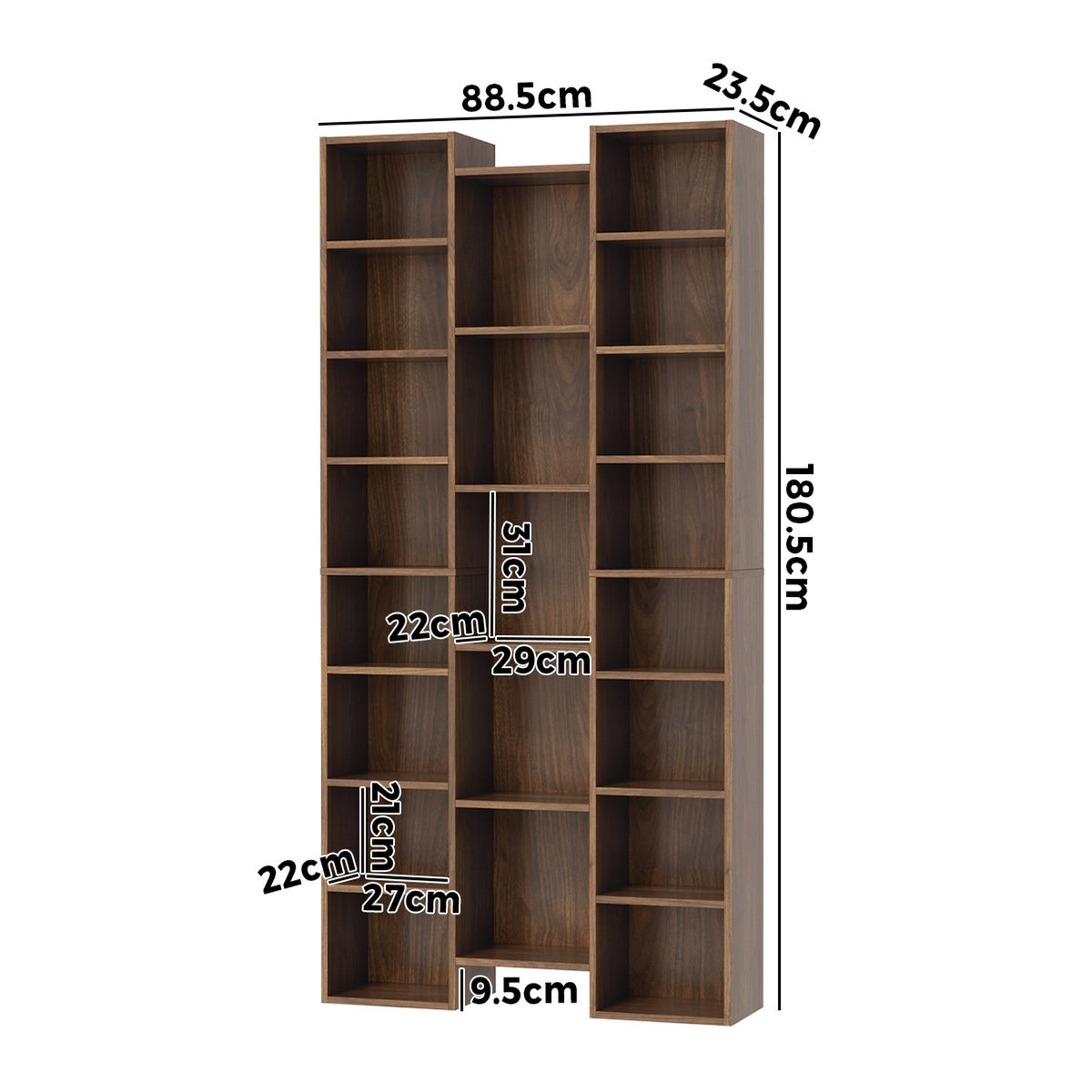 Oikiture Bookshelf Display Shelf CD DVD Storage Media Rack Stand Bookcase Walnut